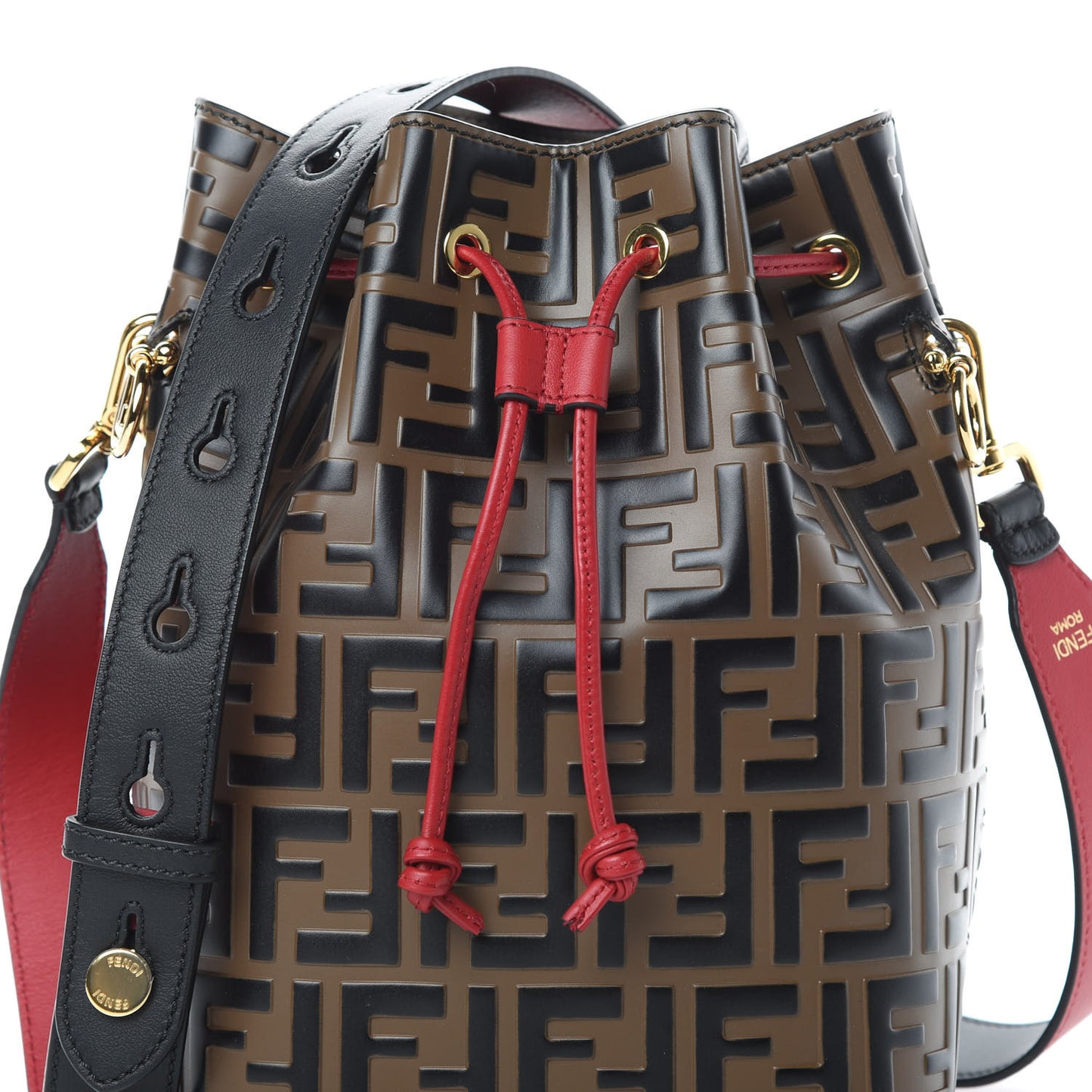 Vitello Grace F is Fendi Bi-Color FF 1974 Embossed Grande Mon Tresor Bucket Bag Maya Black Fragola