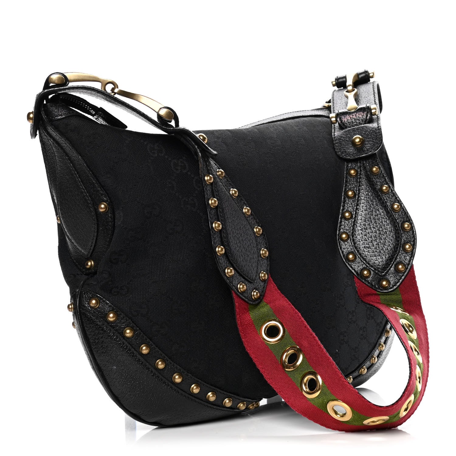 Gucci Monogram Pelham Studded Shoulder Bag Black 2 of 4
