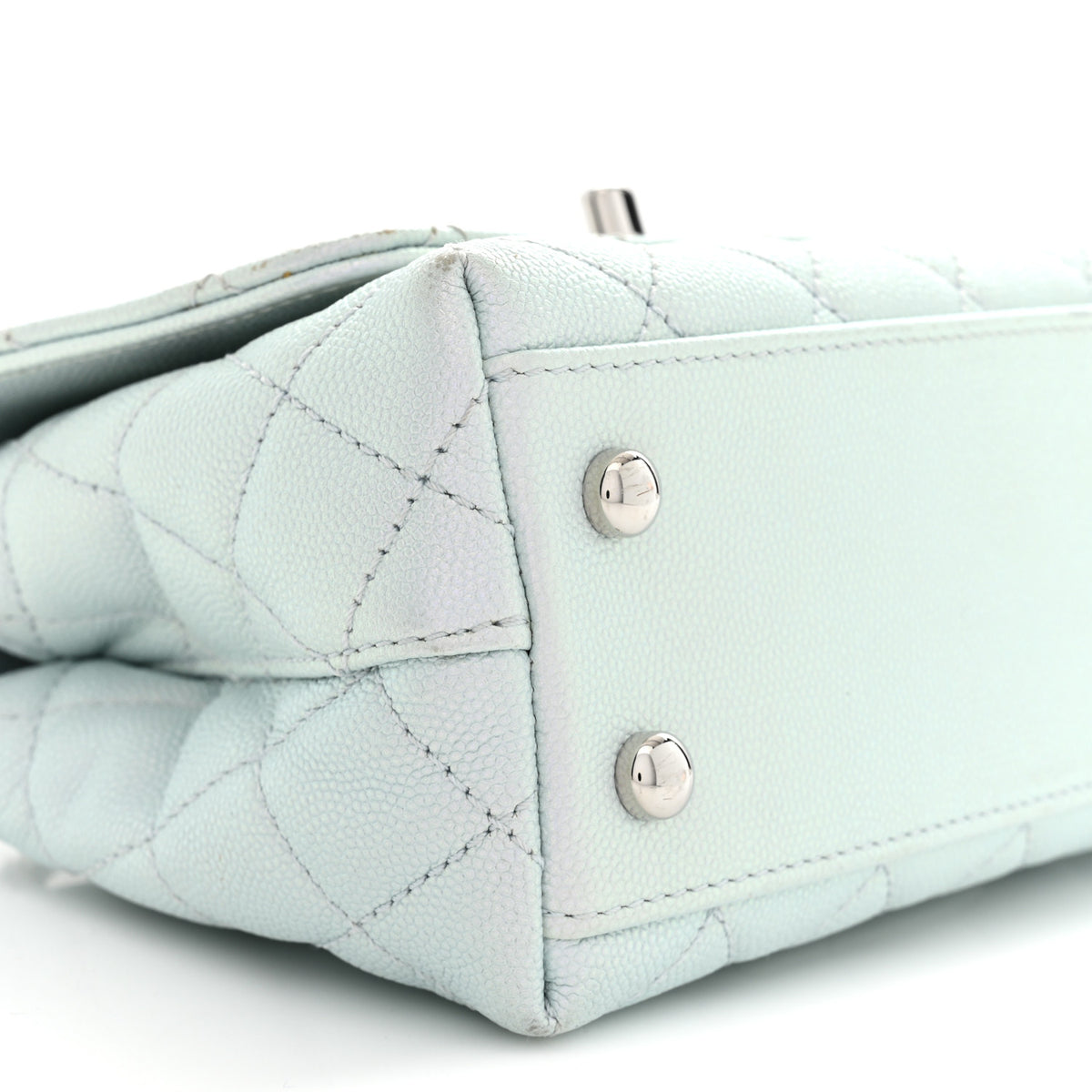 Iridescent Caviar Quilted Extra Mini Coco Handle Flap Light Blue