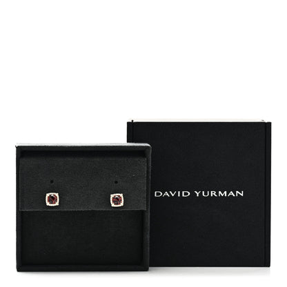 David Yurman 18K Yellow Gold Diamond Garnet Petite Chatelaine Bezel Stud Earrings 5 of 5