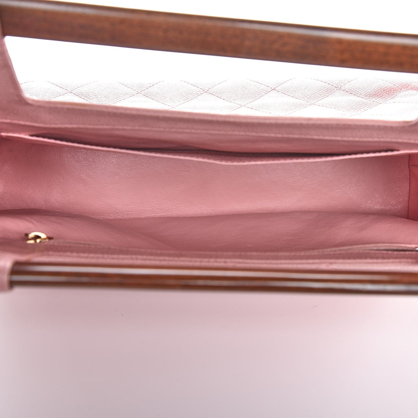 Caviar Quilted Wood Handle Tote Pink