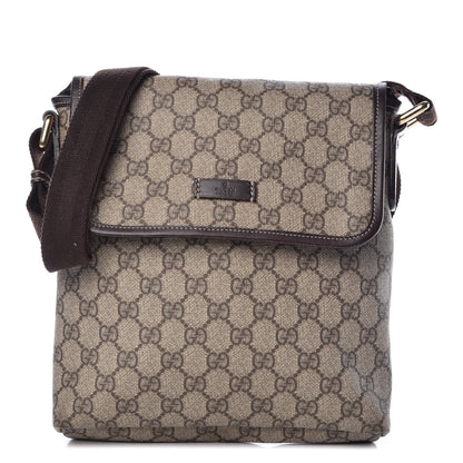 Gucci GG Supreme Monogram Selleria Calfskin Small Flap Messenger Bag Beige Ebony Cocoa Dark Chocolate 1 of 13