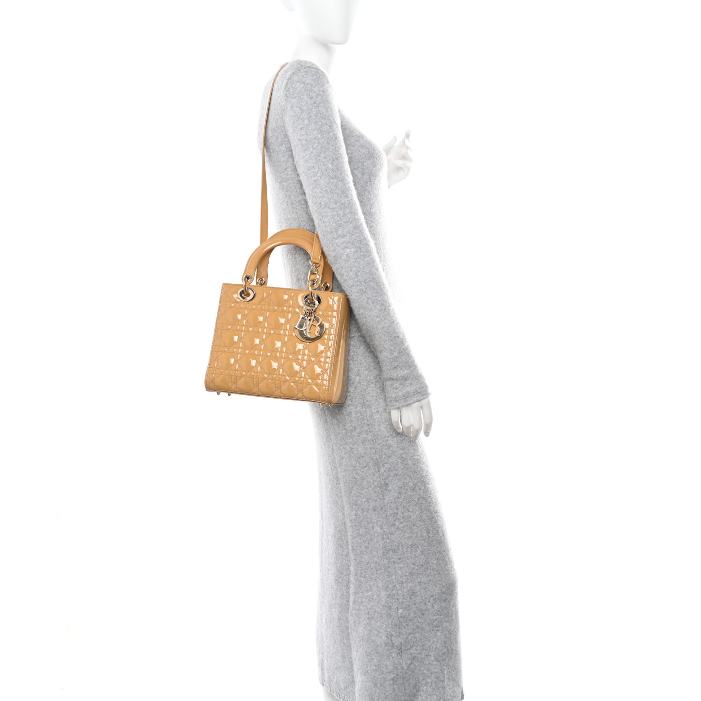 Patent Cannage Medium Lady Dior Dark Beige