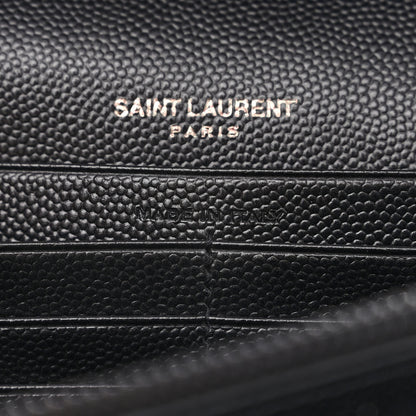 Saint Laurent Grain De Poudre Matelasse Chevron Monogram Chain Wallet Black White 6 of 9