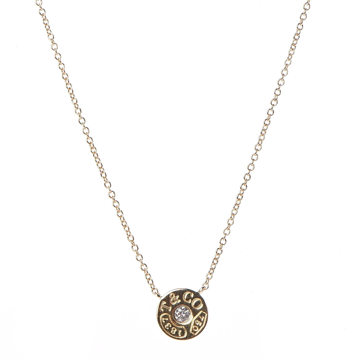 Tiffany 18K Yellow Gold Diamond 1837 Circle Pendant Necklace 1 of 7