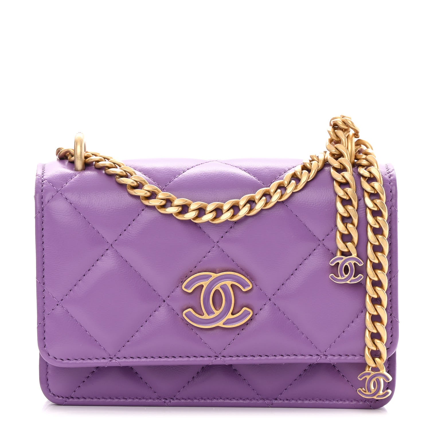 Chanel Lambskin Enamel Quilted Pending CC Clutch With Chain Purple 1 of 14