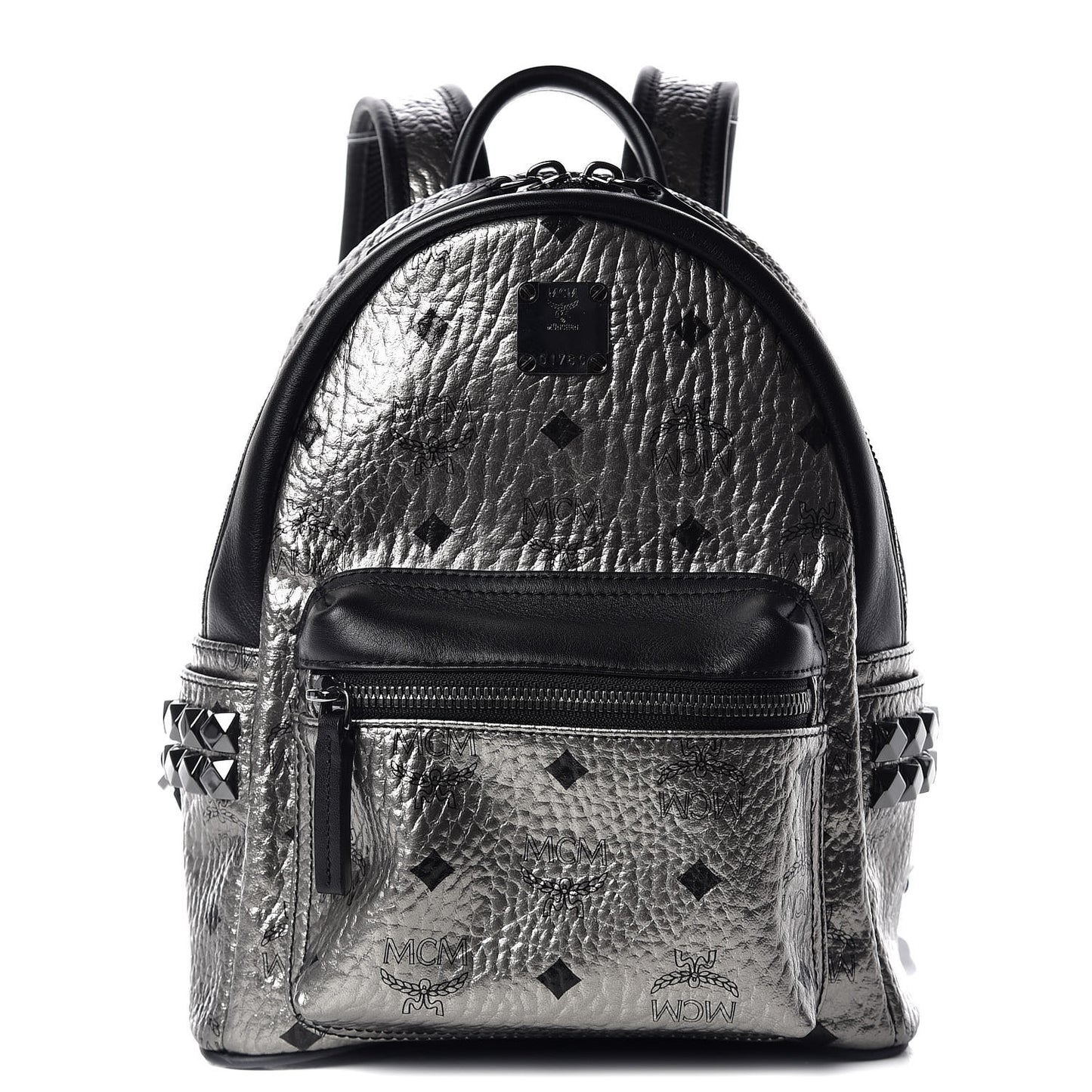 Metallic Visetos Side Stud Mini Stark Backpack Silver Black