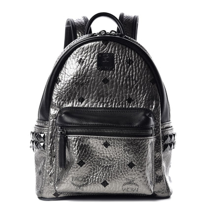 MCM Metallic Visetos Side Stud Mini Stark Backpack Silver Black 1 of 9