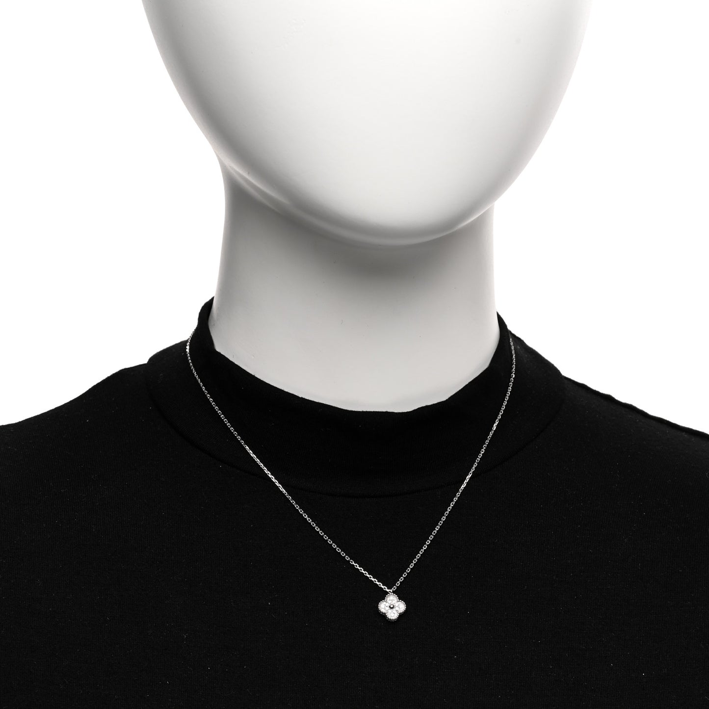 VAN CLEEF & ARPELS 18K White Gold Diamond Sweet Alhambra Pendant Necklace