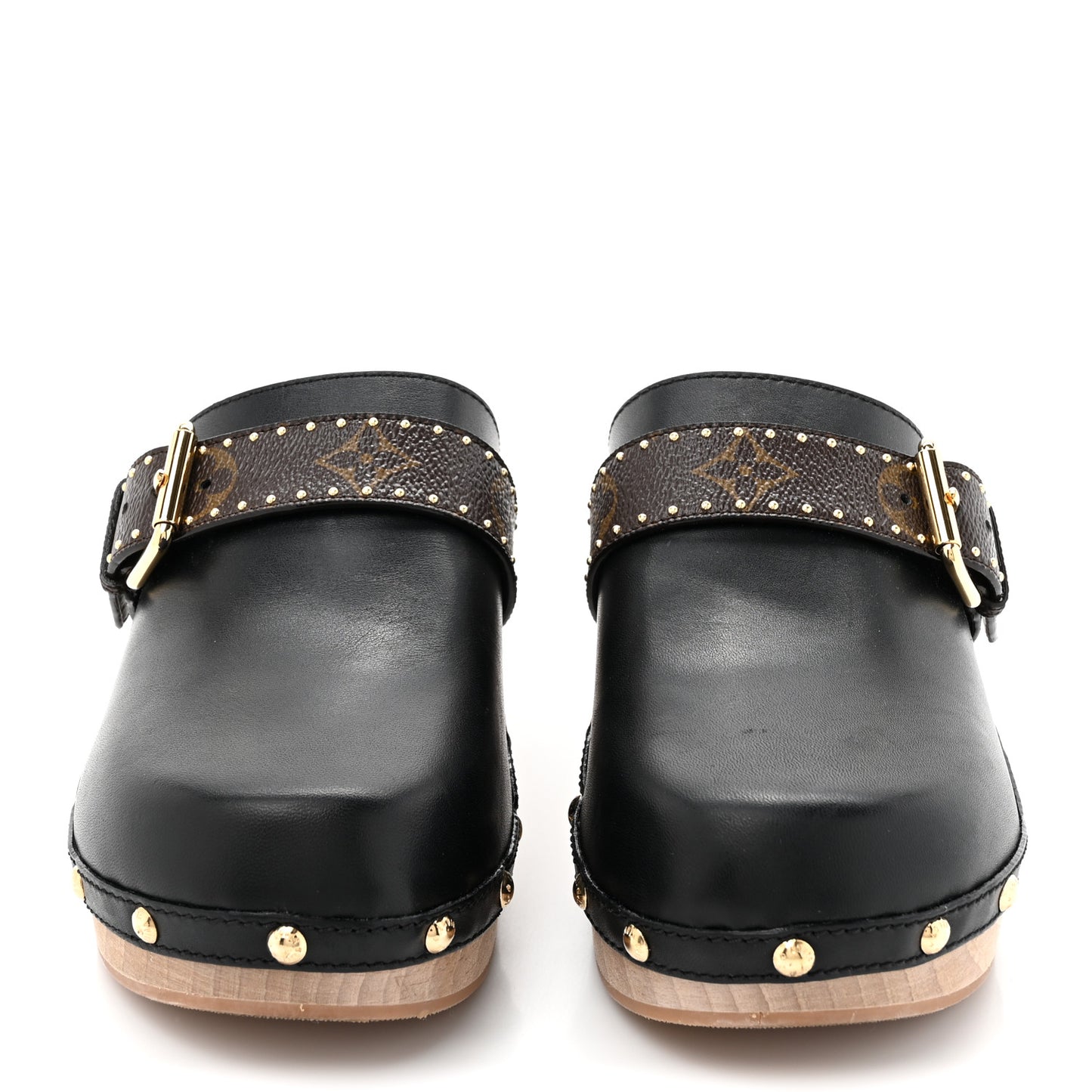 Calfskin Patent Monogram Cottage Clog Mules 37 Black