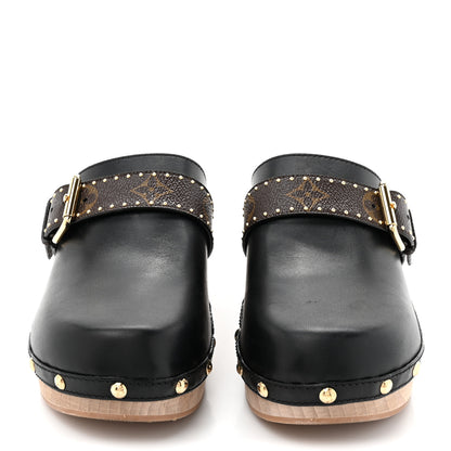 Louis Vuitton Calfskin Patent Monogram Cottage Clog Mules 37 Black 3 of 9