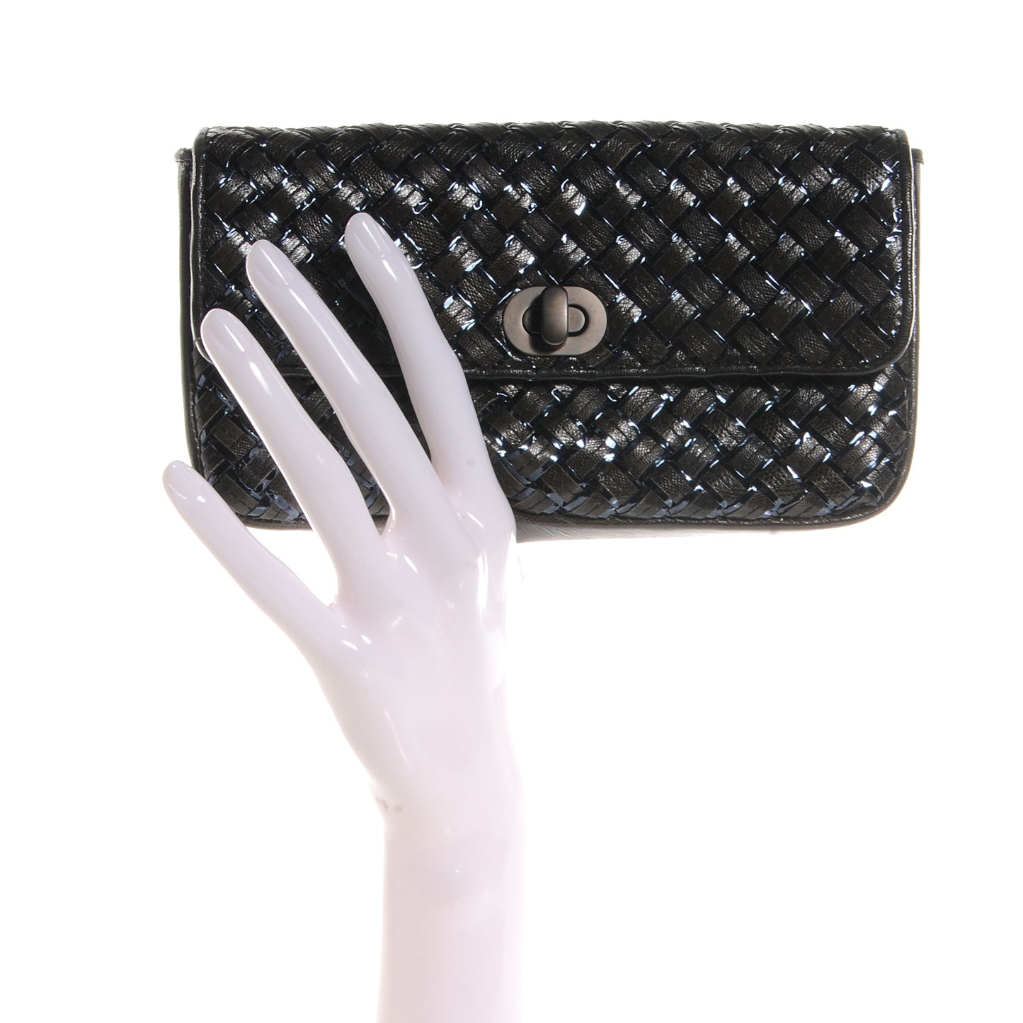 Snakeskin Turnlock Clutch Black