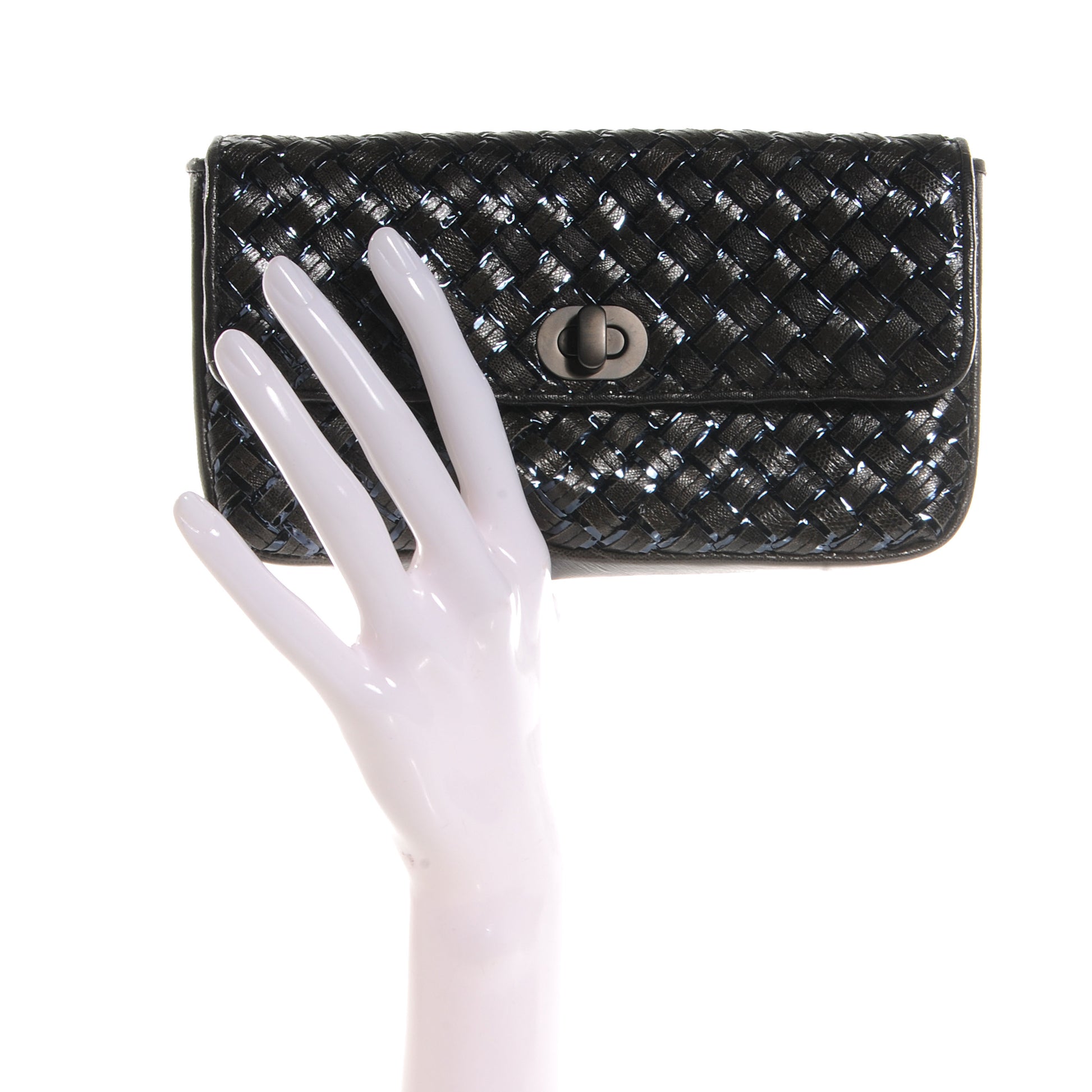 Bottega Veneta Snakeskin Turnlock Clutch Black 2 of 9