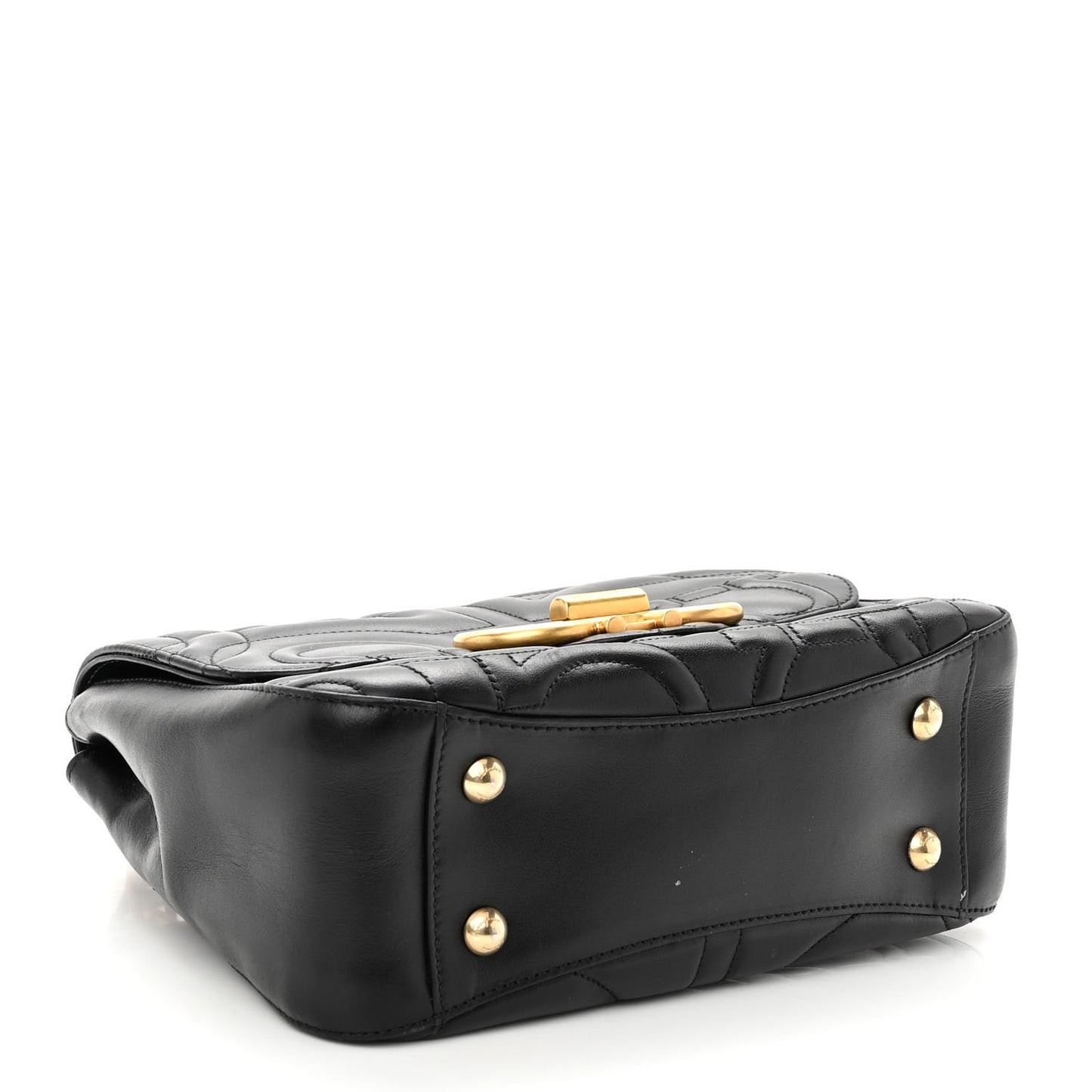 Calfskin Quilted Gancini Small Top Handle Flap Bag Black