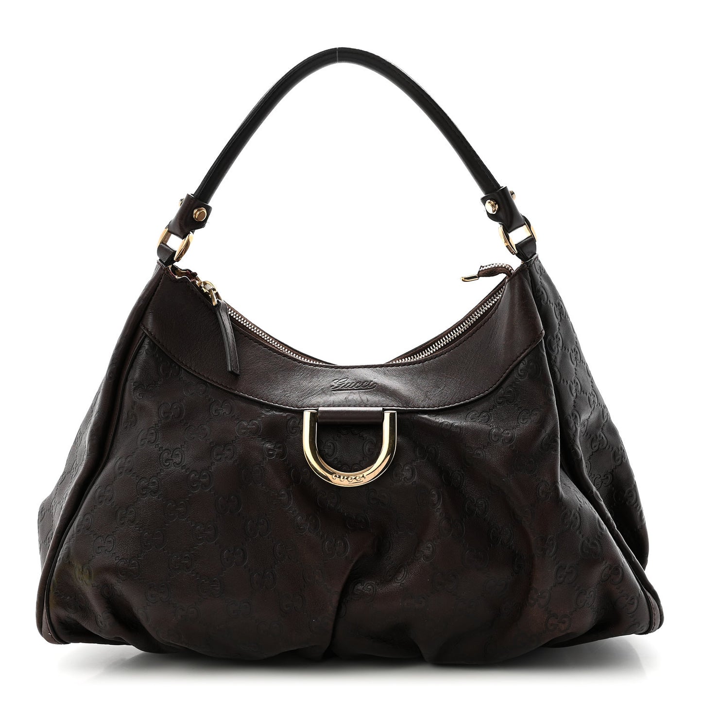 Guccissima Large D Gold Ring Hobo Chocolate Brown
