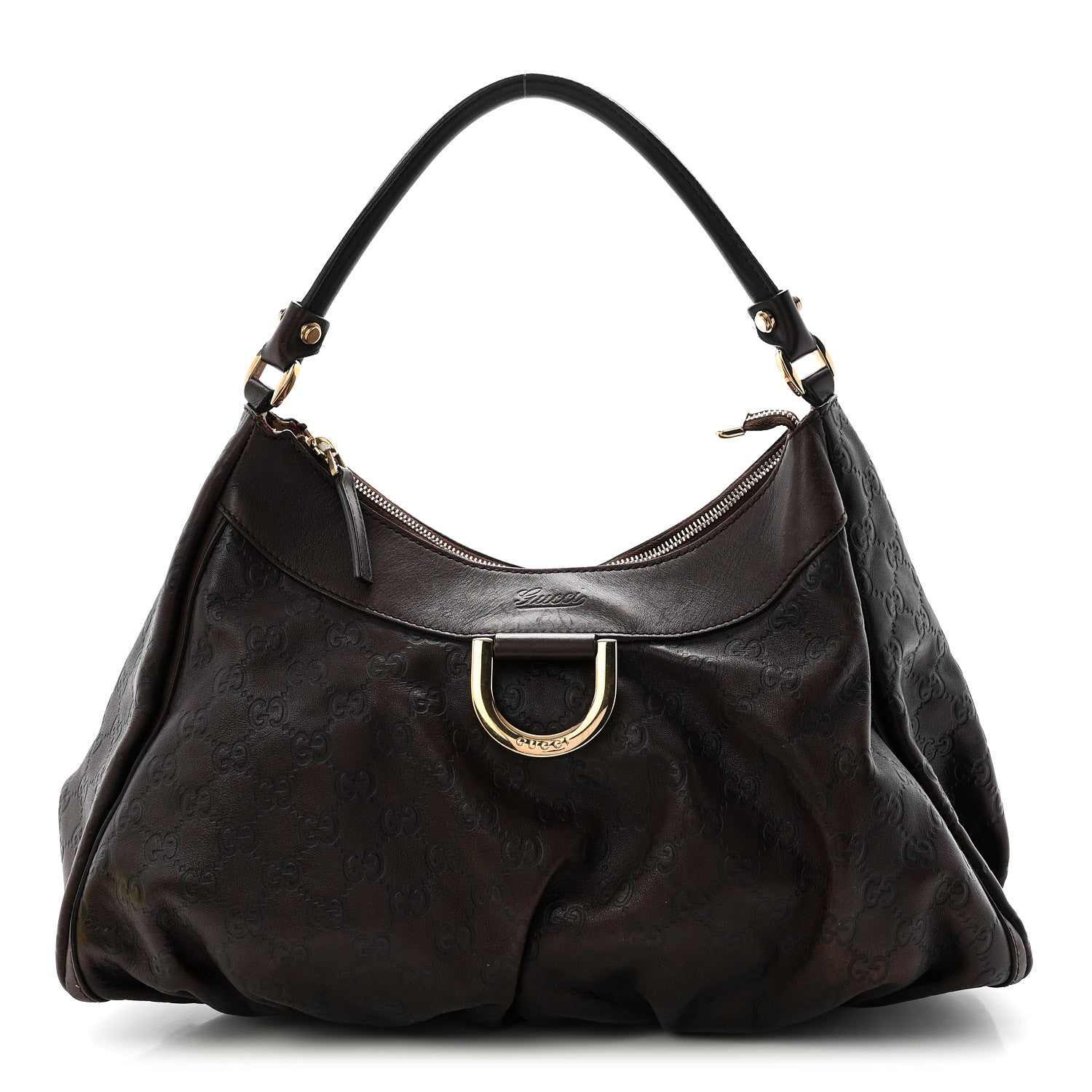 Gucci Guccissima Large D Gold Ring Hobo Chocolate Brown 1 of 12