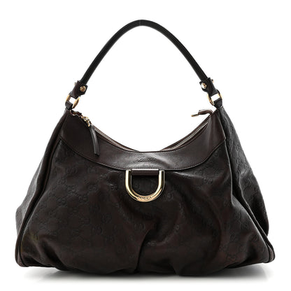 Gucci Guccissima Large D Gold Ring Hobo Chocolate Brown 1 of 12