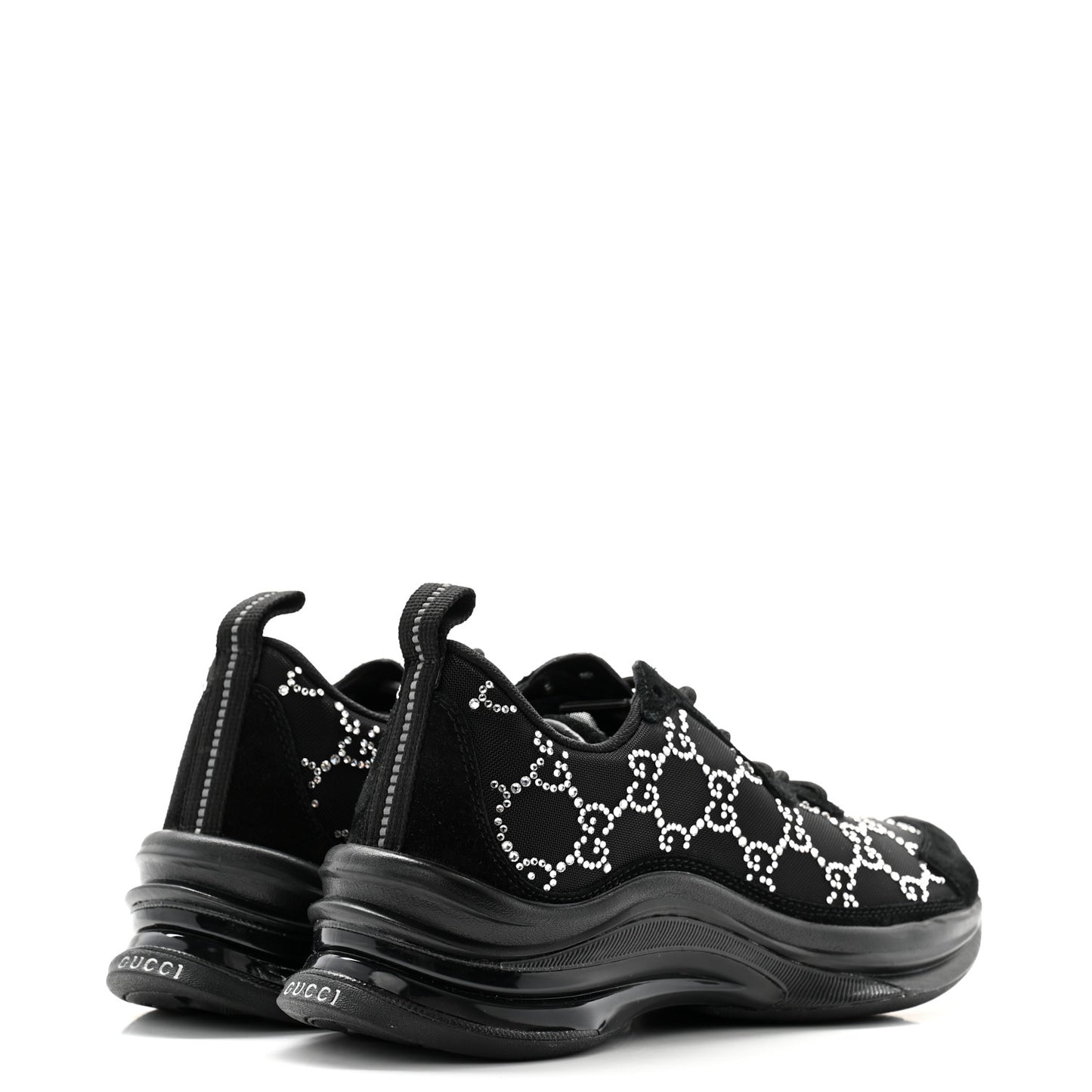 Tela Retino Mesh Crystal Suede GG Monogram Womens Gucci Run Sneakers 35.5 Black Silver