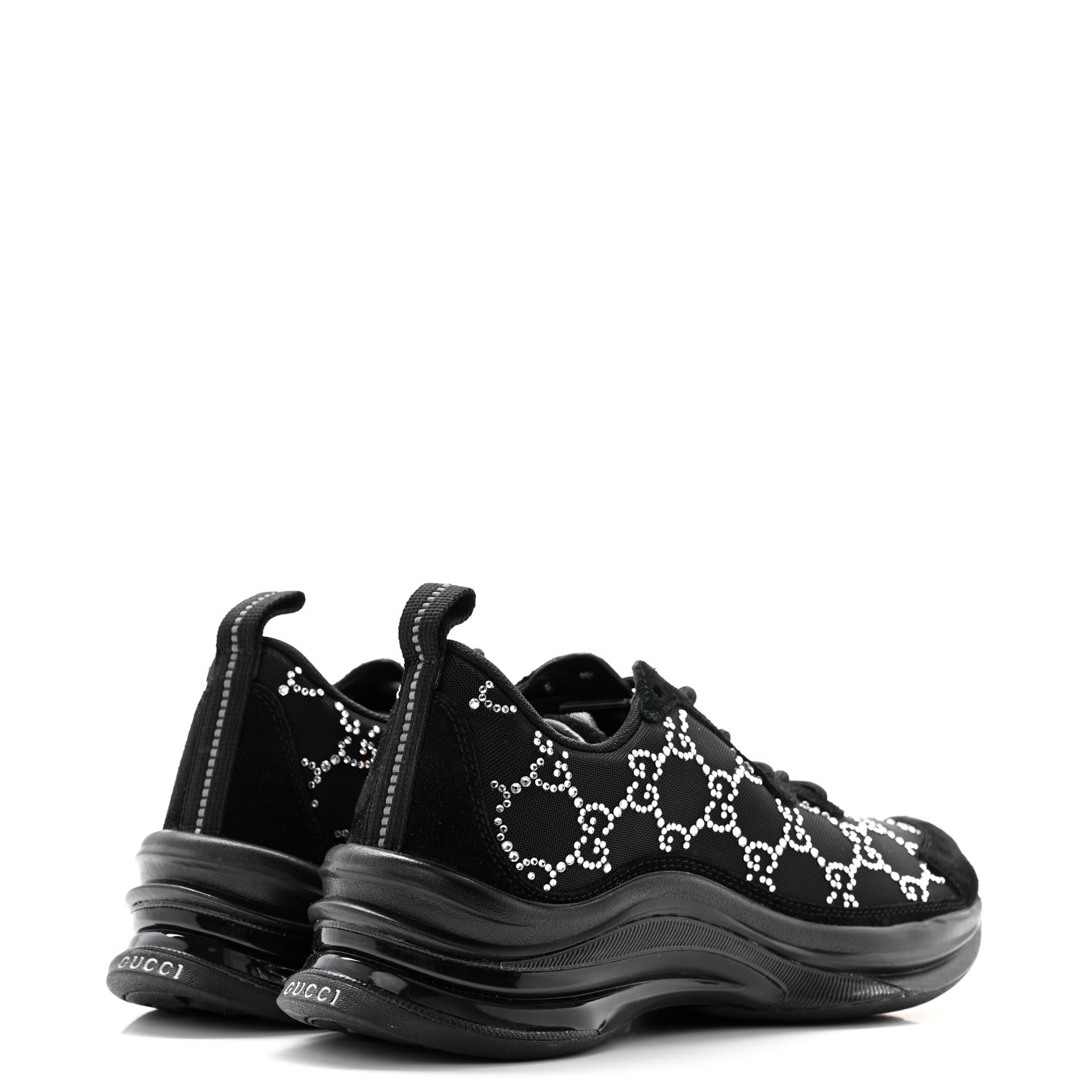 Gucci Tela Retino Mesh Crystal Suede GG Monogram Womens Gucci Run Sneakers 35.5 Black Silver 4 of 7