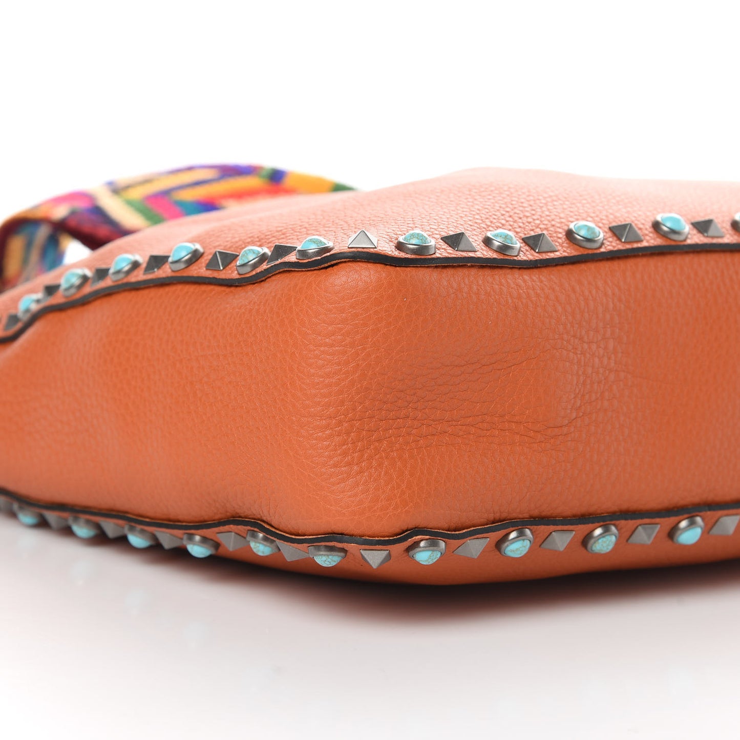 Pebbled Calfskin Small Guitar Strap Rockstud Rolling Flip-Lock Messenger Bag Orange