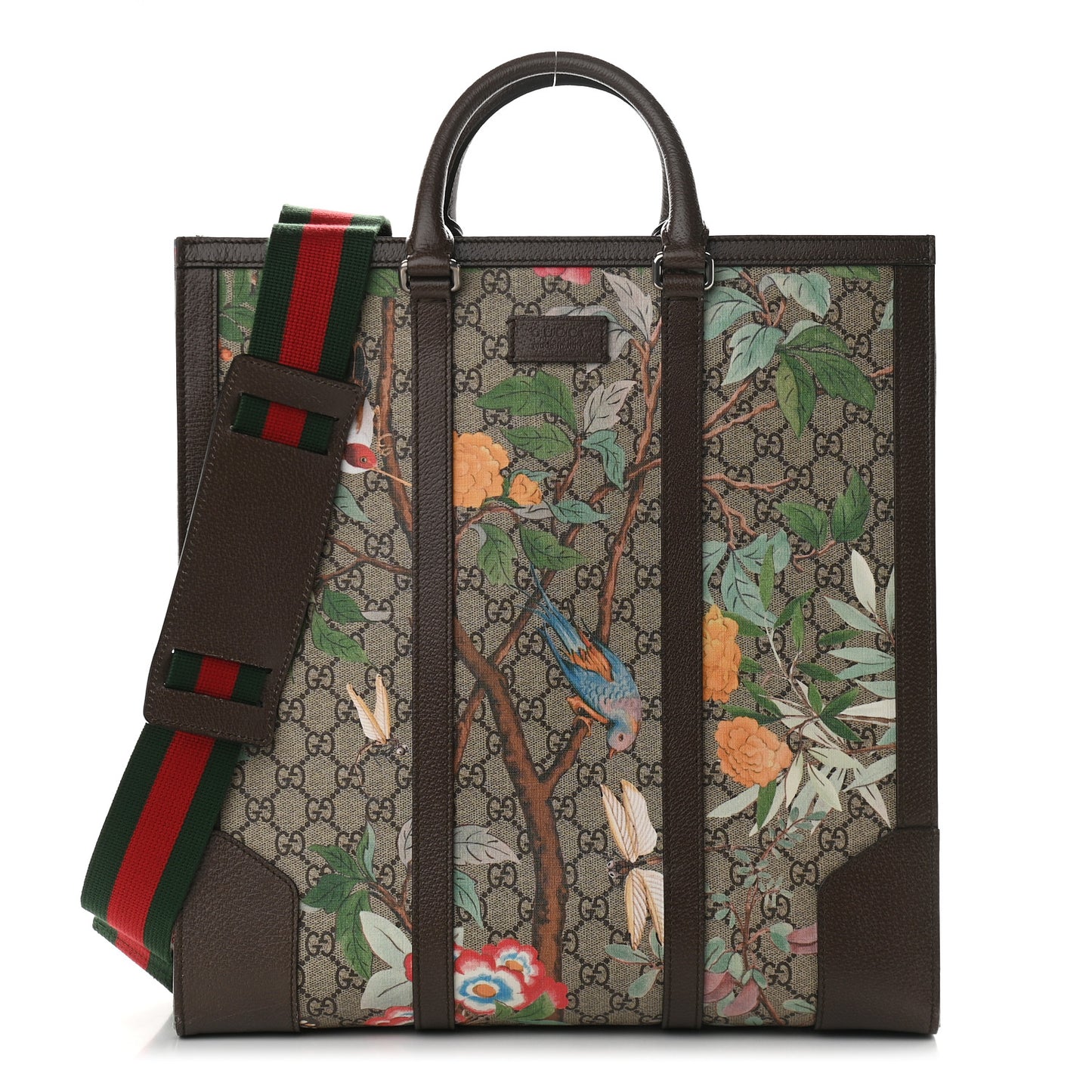 GG Supreme Monogram Tian Web Vertical Tote Beige Multicolor New Acero