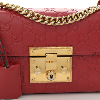 Gucci Guccissima Small Padlock Shoulder Bag Hibiscus Red 8 of 14