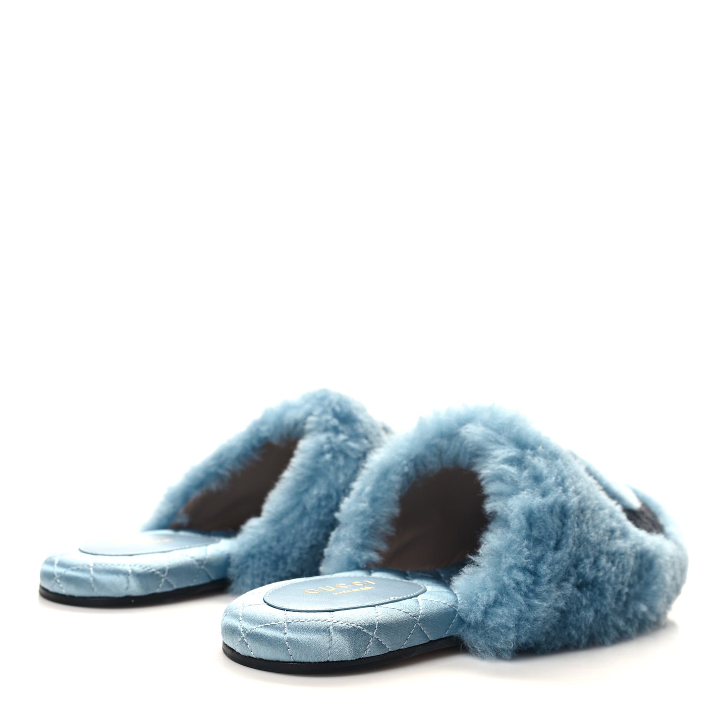 Faux Fur Interlocking G Slippers 36.5 Blue Black