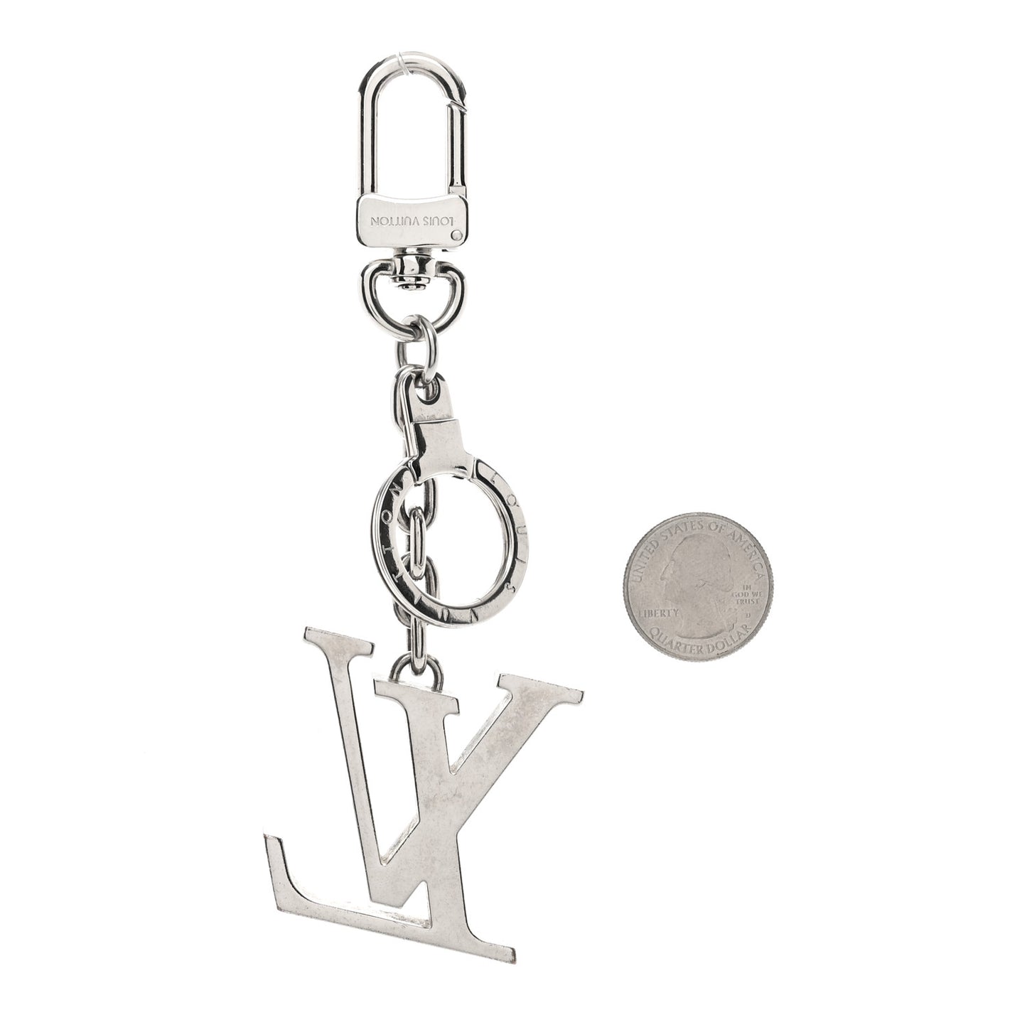 Metal Palladiium Finish LV Initiales Bag Charm Key Holder Silver