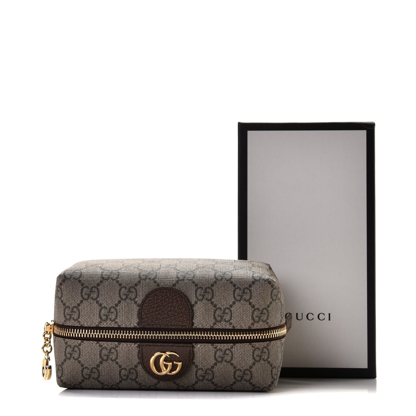 Soft GG Supreme Monogram Calfskin Medium Ophidia Cosmetic Case Beige Ebony New Acero