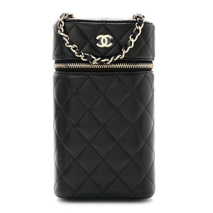 Chanel Caviar Quilted Phone Holder With Chain Black 1 of 8