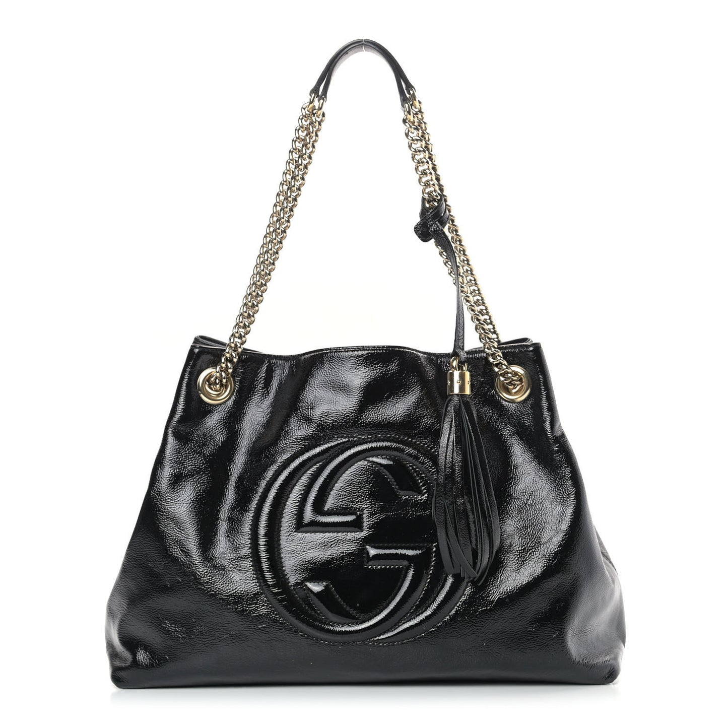 Patent Medium Soho Chain Shoulder Bag Black