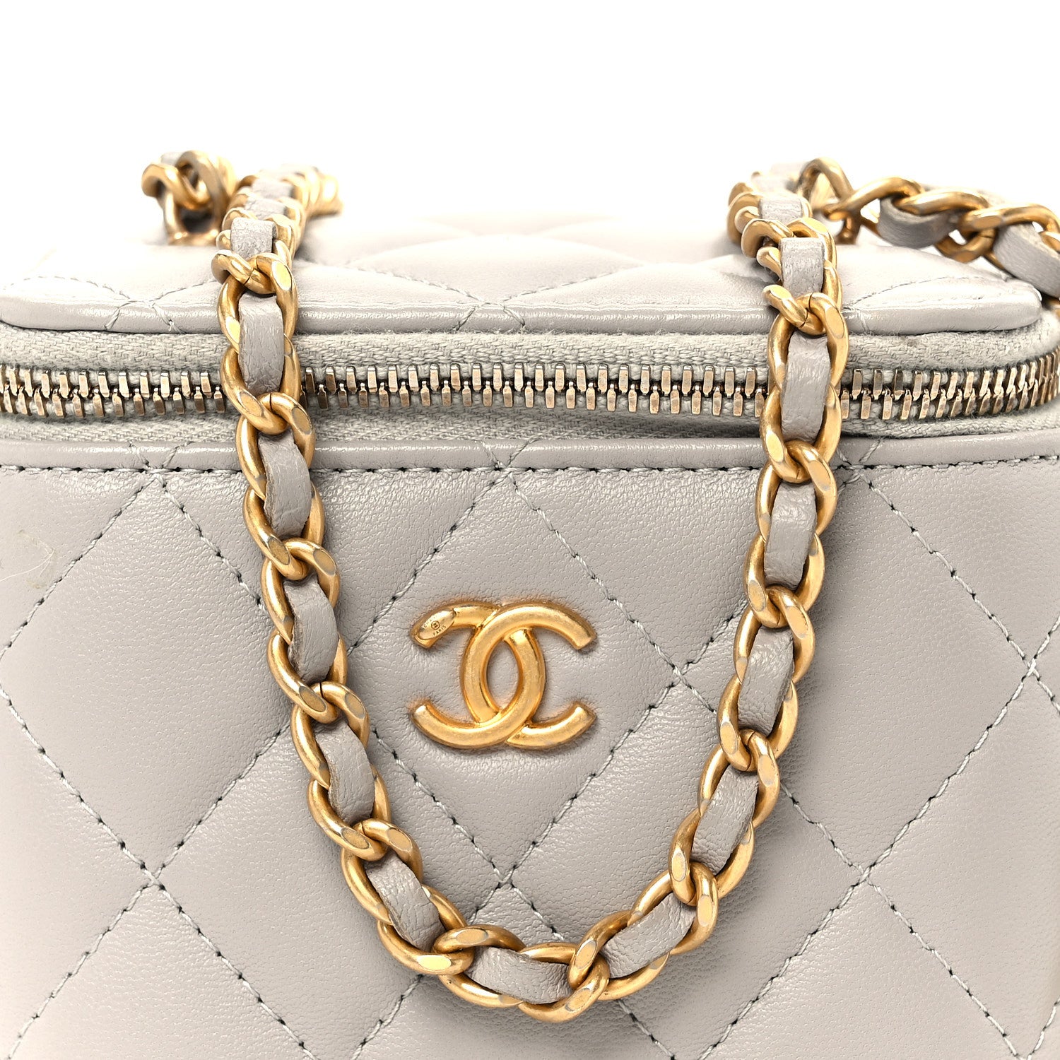 Chanel Lambskin Quilted Pearl Crush Mini Vanity Case With Chain