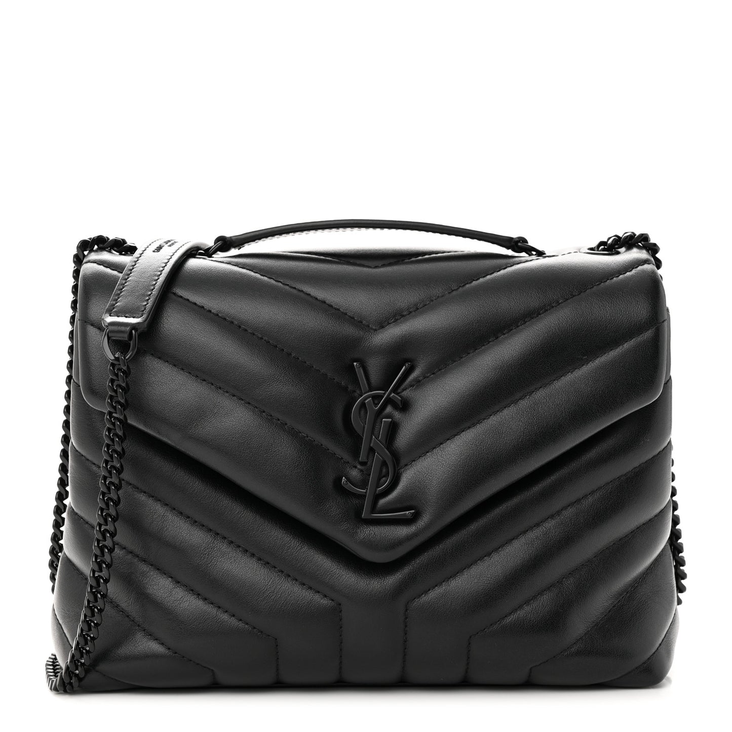 Calfskin Y Quilted Monogram Monochrome Small Loulou Chain Satchel Black