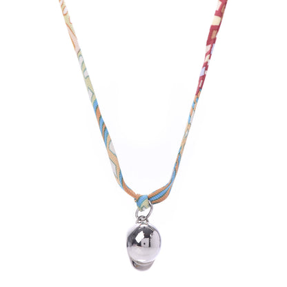 Hermes Palladium Silk Riding Helmet Pendant Necklace Multicolor 1 of 5