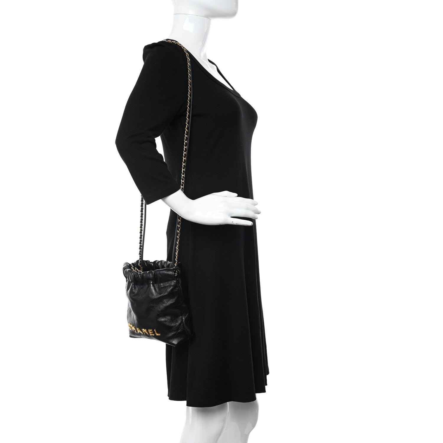 Chanel Shiny Crumpled Calfskin Quilted Pearl Mini Chanel 22 Black 2 of 11