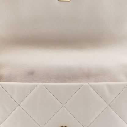 Chanel Lambskin Quilted Logo Strap Flap Black White 11 of 11