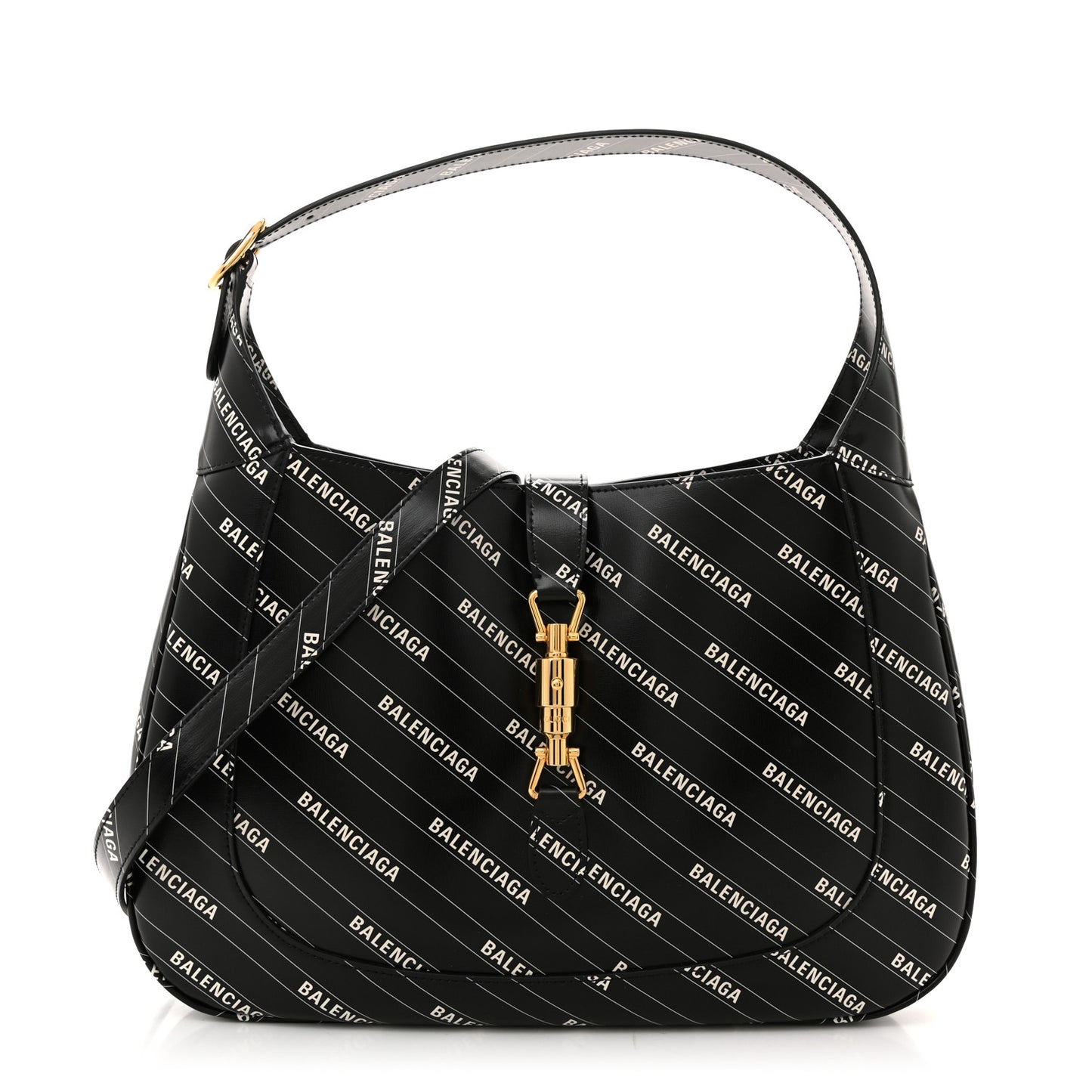 X BALENCIAGA Calfskin Logo Print Medium Jackie 1961 Hobo Black