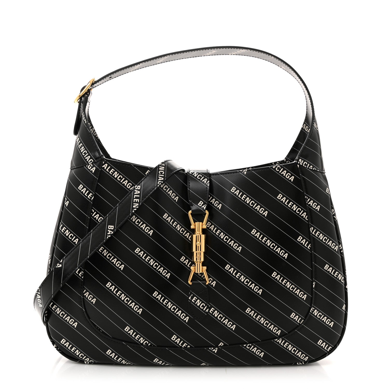 Gucci X BALENCIAGA Calfskin Logo Print Medium Jackie 1961 Hobo Black 1 of 12