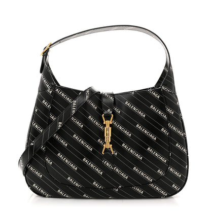 Gucci X BALENCIAGA Calfskin Logo Print Medium Jackie 1961 Hobo Black 1 of 12