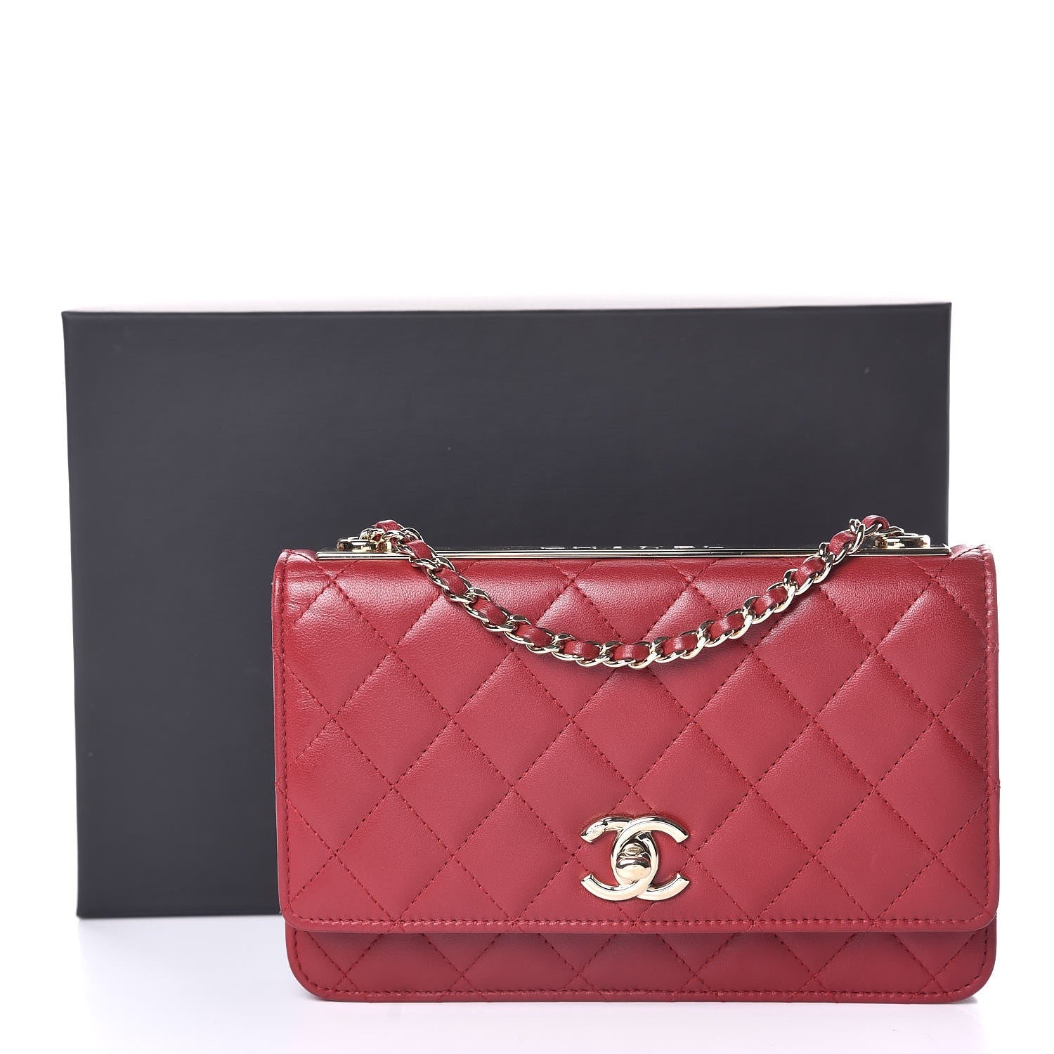 Chanel Lambskin Quilted Trendy CC Wallet On Chain WOC Dark Red 10 of 10