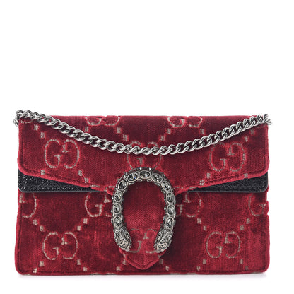 Gucci Velvet GG Monogram Super Mini Dionysus Shoulder Bag Red Cipria Black 1 of 9