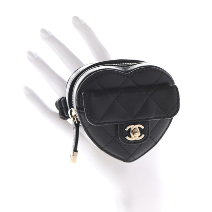 Chanel Lambskin Quilted CC In Love Heart Zipped Arm Coin Purse Black 2 of 6