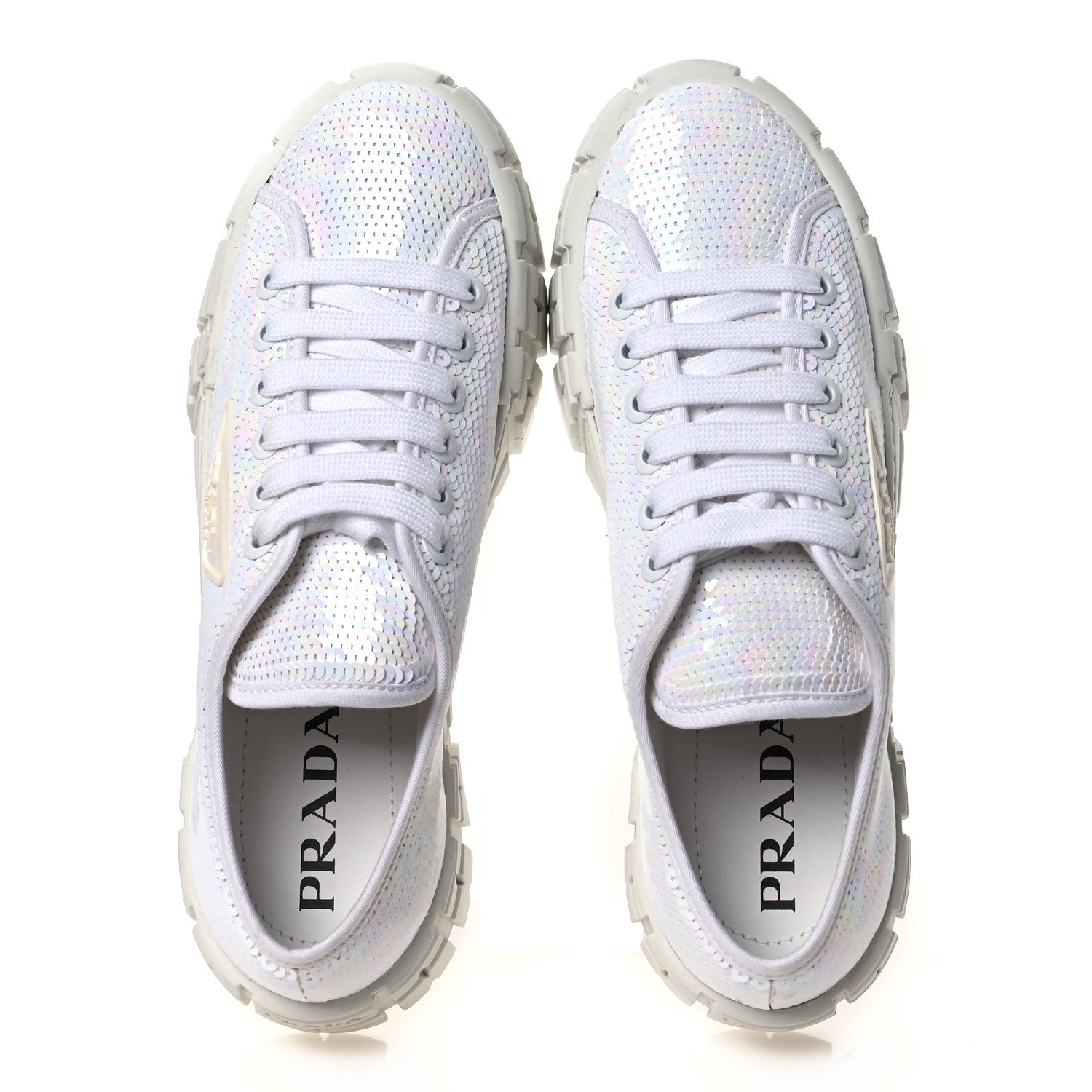Prada Paillettes Triangle Logo Double Wheel 50mm Sneakers 38.5 White 2 of 10