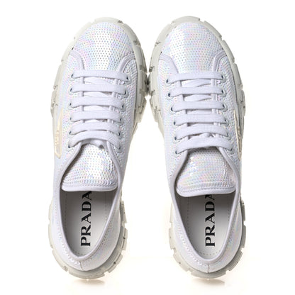 Prada Paillettes Triangle Logo Double Wheel 50mm Sneakers 38.5 White 2 of 10