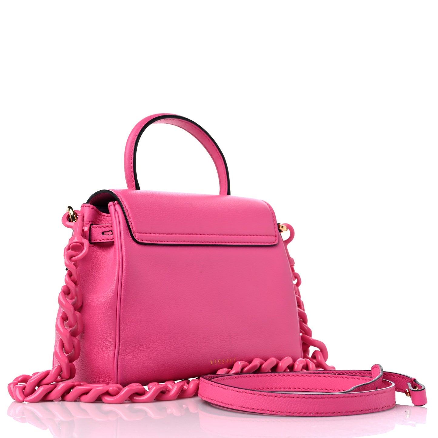 Grained Calfskin Small La Medusa Top Handle Bag Fuchsia