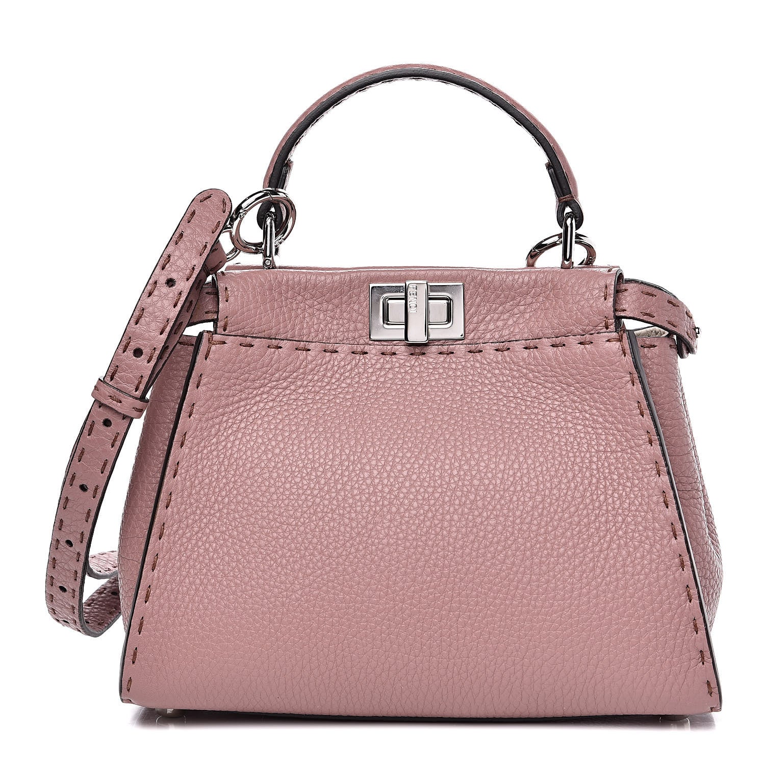 Fendi Cuoio Romano Selleria Bi-Color Mini Peekaboo Iconic Satchel English Rose Camelia 1 of 10