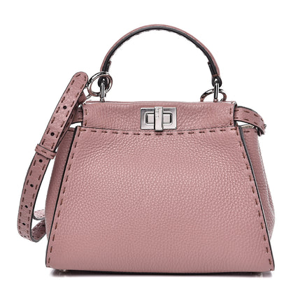 Fendi Cuoio Romano Selleria Bi-Color Mini Peekaboo Iconic Satchel English Rose Camelia 1 of 10