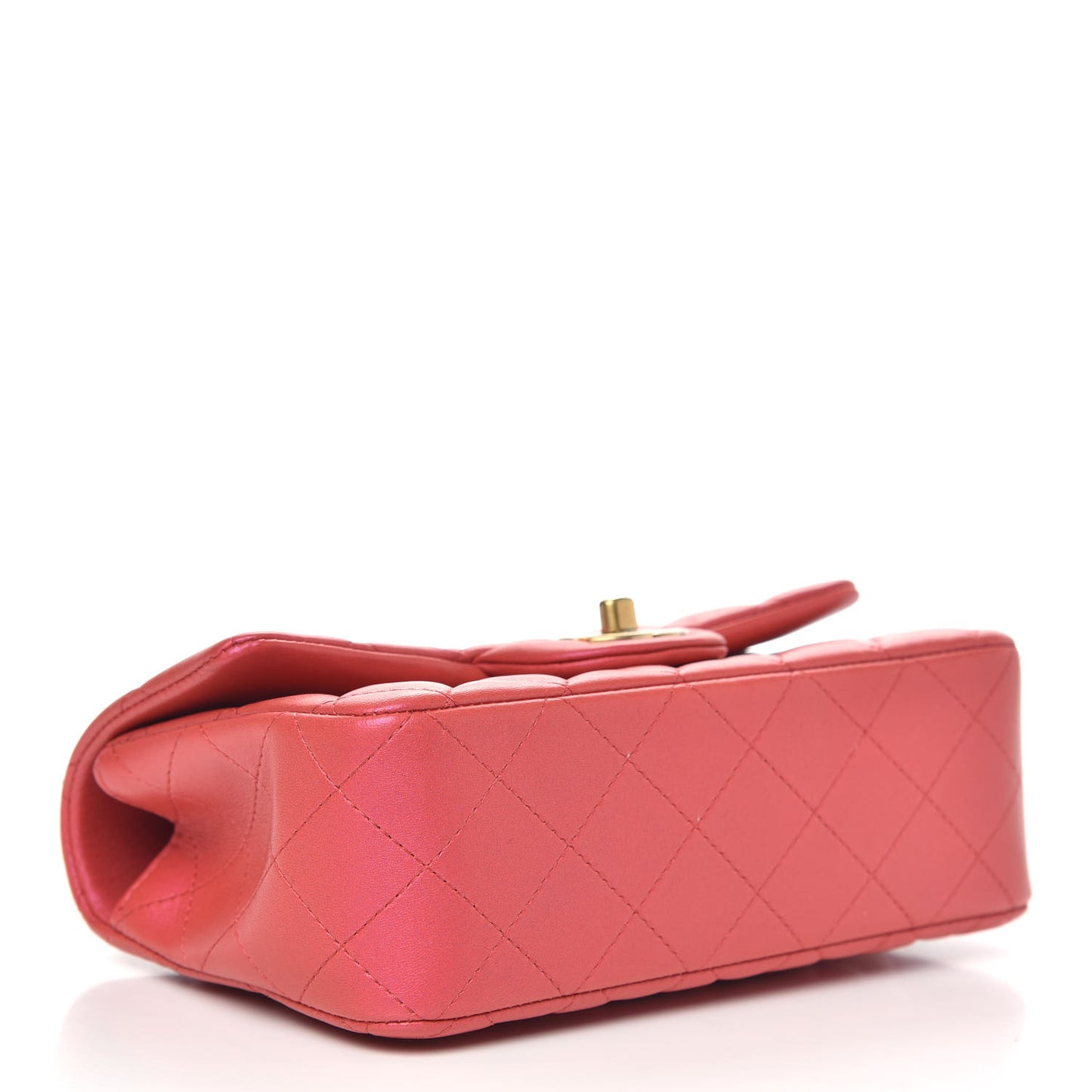 Iridescent Lambskin Quilted Mini Top Handle Rectangular Flap Red