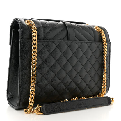 Saint Laurent Grain De Poudre Textured Mixed Matelasse Triquilt Medium Monogram Satchel Black 2 of 11