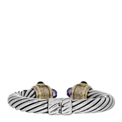 David Yurman Sterling Silver 14K Yellow Gold Amethyst Green Tourmaline Garnet 10mm Cable Renaissance Bracelet 2 of 3
